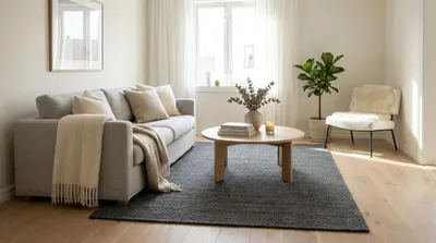 Produktbild von Boho Teppich, handgewebt, 100% Wolle, Grau, 160x230 cm, Florhöhe 1 cm, KI-generiertes Bild