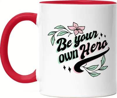Produktbild von Be Your Own Hero Tasse Rot Spruch Motiv Geschenk für Superheldinnen Frauenpower Frauentag Feminismus