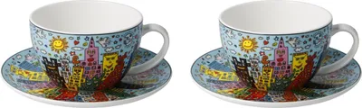 Produktbild von 2er Set James Rizzi Tassen My New York City Day mit Untertasse 250ml blau Goebel