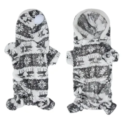 Produktbild von Herbst-Winter-Hundekleidung aus weichem Plüsch: Kapuzenpullover für kleine Hunde und Welpen – Overall-Outfit