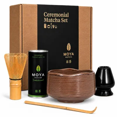 Matcha-Set mit Schale, Bambusbesen, Halter & Löffel
