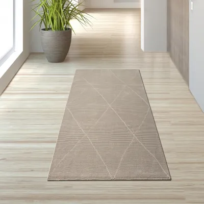 Produktbild von Recycle Teppich mit Rauten in beige Größe - 80 x 150 cm