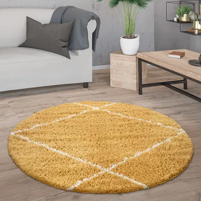 Produktbild von Hochflor Teppich Rund Wohnzimmer Moderner Shaggy Langflor Skandi Rauten Grösse 160 cm Rund