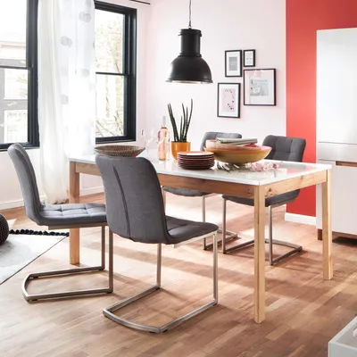 Produktbild von Esszimmerstühle Freischwinger 2er Set Grau mit Steppung in Sitz und Rücken, Edelstahlgestell