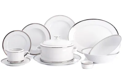 Obrázek produktu pro Jídelní souprava, karlovarský porcelán Leander Loučky, Sabina - platinový proužek, 25 dílná