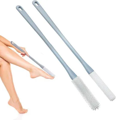 Image de Brosse de douche à long manche avec grattoir pour le corps, en 2 parties
