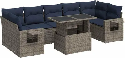 Produktbild von vidaXL 8-tlg. Garten-Sofagarnitur mit Kissen Grau Poly Rattan