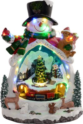HOMCOM Weihnachtsdorf Weihnachtsstadt mit LED-Leuchtung, Musik, Schneemann, Weihnachtsbaum und beweglicher Zug, Winterlandschaft für Weihnachten, Mehrfarbig