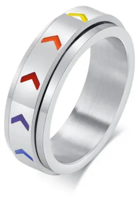 Produktbild von Drehring: Spinning Ring LGBT aus Edelstahl „Regenbogen“ 51 (16.2 mm Ø)
