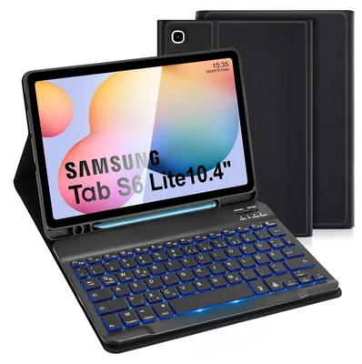 Produktbild von Galaxy Hülle mit Tastatur-Deutsches QWERTZ Layout Kabellose Tastatur Hülle für 2024 2022 2020 Bluetooth Tastatur Hülle Tab S6 Lite Schwarz Beleuchtet