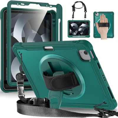 Image de Coque pour iPad Pro 11 Pouces (2022/2021/2020/2018) Protection Intégrale Rigide Hybride avec Bandoulière et Sangle - Vert Nuit