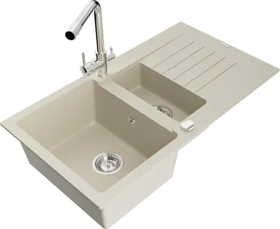 Immagine prodotto di Mexen Matias lavello in granito 1,5 vasche con scolapiatti e rubinetto da cucina Duero, beige - 6502-69-671600-00