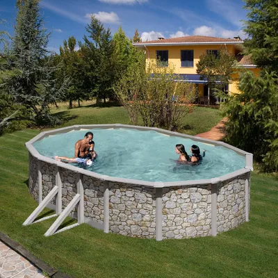Produktbild von Stahlwandpool Gre GIANT Ovalpool oval 375 x 730 x 120 cm stein