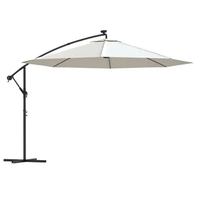 Zdjęcie produktu dla vidaXL Parasol oświetleniowy z oświetleniem LED i metalowym słupkiem 350 cm piaskowy biały
