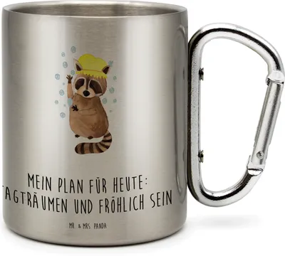 Produktbild von Mr. & Mrs. Panda Edelstahltasse Waschbär - Transparent - Geschenk, Thermobecher, Edelstahl, Tagträumen, Plan, Karabiner Becher, Waschen, Seifenblasen, Edelstahlbecher