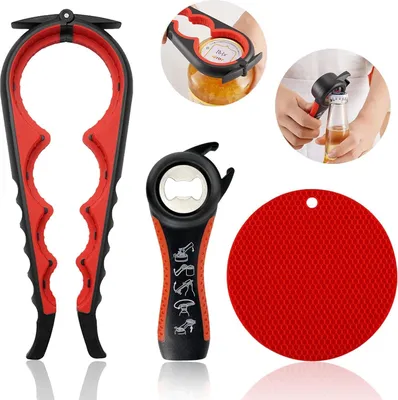 Produktbild von Flaschenöffner für Senioren - 5-in-1 Glasöffner - Rot