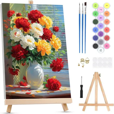 Obrázok produktu pre Maľovanie podľa čísel 20x30 cm, pivónia, akrylové farby, pre nástennú dekoráciu