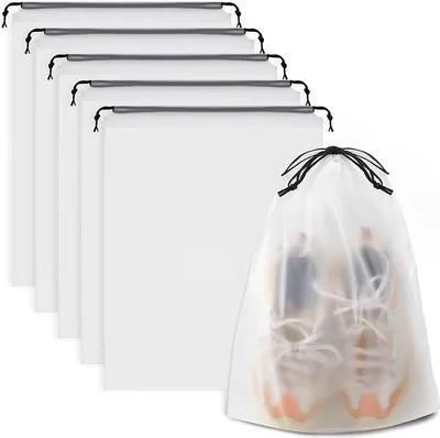 Produktbild von Schuhbeutel, 5 Stück Schuhsack Reise, Transparente Schuhtasche mit Zugband, Shoe Bag Wasserdicht für Männer und Frauen Reisen Zuhause Aufbewahrungstasche (30 * 40cm)