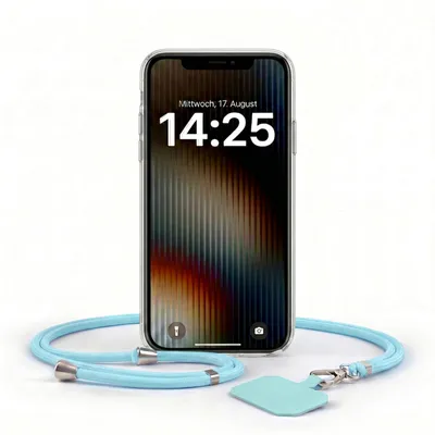 Produktbild von Handyhülle für Apple iPhone 12 mit Handykette Band in Hellblau Kordel Hülle Case Schutzhülle Transparent