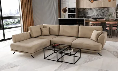 Produktbild von Sehr bequemes, praktisches, hochfunktionelles, elegantes Ecksofa, Ottomane links oder Rechts, Schlafsofa mit Schlaffunktion, Schlafsofa mit Bettkasten - Ecksofa Likido Loco 20 Beige Ottomane Links