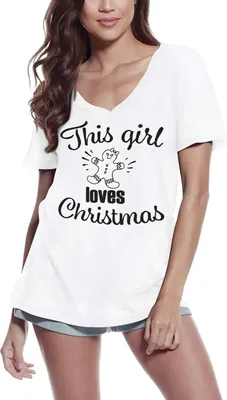 Produktbild von Damen Grafik T-Shirt V-Ausschnitt Dieses Mädchen liebt Weihnachten – This Girl Loves Christmas – Öko-Verantwortlich Vintage Jahrgang Kurzarm Lustige