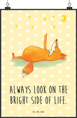 Produktbild von Mr. & Mrs. Panda Bild Fuchs Sterne DIN A2 - Gelb Pastell - Geschenk, Plakat, Füchse, drucke, Wandbild, Romantik, Wanddekoration, Mond, Positiv, Optimistisch, wanddeko