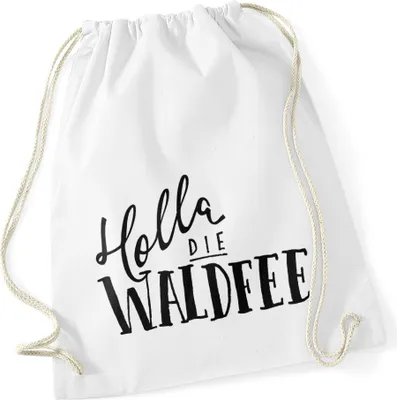 Produktbild von lustiger Turnbeutel mit Spruch Holla die Waldfee Sprüche Spruchbeutel Moonworks® weiß unisize