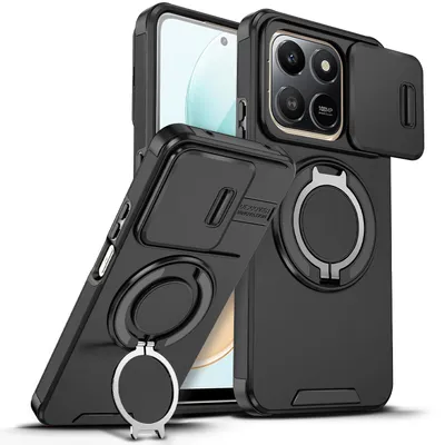 Obrázek produktu pro Dvouvrstvé pouzdro pro Honor 400 Smart / Honor X7d, posuvným krytem fotoaparátu a magnetickým kroužkovým stojánkem Černý