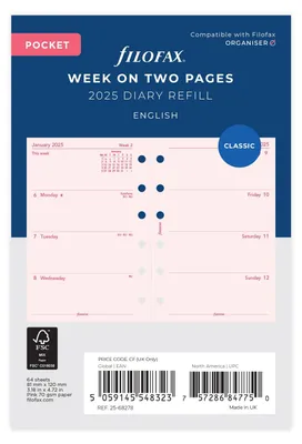 Produktbild von Filofax Taschenkalender 2025, Woche auf 2 Seiten, Englisch, Rosa