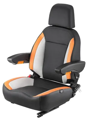 Image de Siège de chariot élévateur universel VEVOR, siège ergonomique pour tondeuse à gazon avec dossier réglable, accoudoirs, appui-tête et ceinture de sécurité, chargeur compact, bulldozer