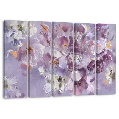 Produktbild von 5-teiliges leinwandbild schwertlilienblüte 200x100 cm Feeby lila wandbild bereit zum aufhängen