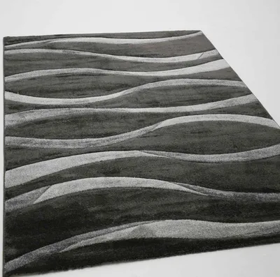 Produktbild von Teppich Modern Wellenmuster Wohnzimmer Konturenschnitt in Grau Anthrazit Braun Beige, Farbe:Anthrazit, Maße:200x290 cm