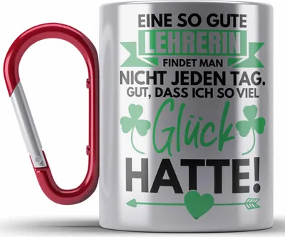 Produktbild von Trendation - Lehrerin Abschiedsgeschenk Edelstahl Tasse Karabiner Geschenk zum Abschied Klassenlehrerin Beste Lehrerin Geschenkidee (Rot)