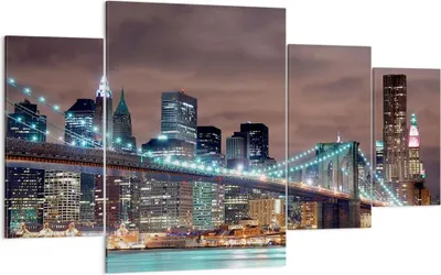 Produktbild von Bild auf Leinwand - Leinwandbild - Stadt Brücke Wolkenkratzer - 160x90cm - Wand Bild - Wanddeko - Leinwanddruck - Bilder - Kunstdruck - Wanddekoration - Leinwand bilder - Wandkunst - DL160x90-0218