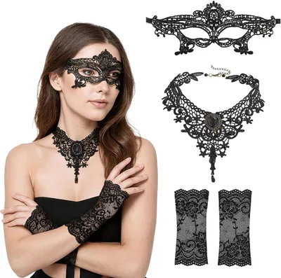Produktbild von Gothic Kette Set, schwarz, zierliches Design, für Outfit