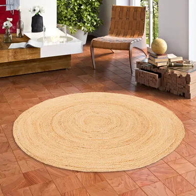 Produktbild von Naturfaser Teppich Handgefertigt Jute Salsa Natur Beige Rund, Größe:120 cm Rund