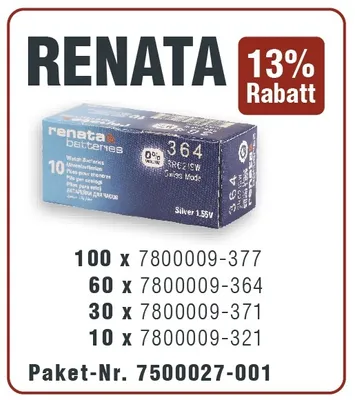 Produktbild von Renata Aktionspaket Knopfzellen mit 321er, 364er, 371er, 377er