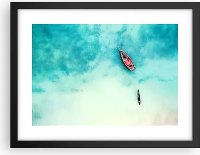 Produktbild von Gerahmtes Poster - Schwarzer Rahmen - Insel Boot Schiff Ozean - 40x30 cm - Wand Bild - Wanddeko - Wandbilder - Wandposter - Bilderrahmen - Bilder - Kunstdruck - Wandbild - P2BAA40x30-2923