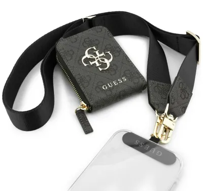 Obrázek produktu pro Univerzální kabelka Guess 4G Metal Logo Crossbody s popruhem na telefon - malá - šňůrka/popruh přes rameno s peněženkou na telefon (černá)
