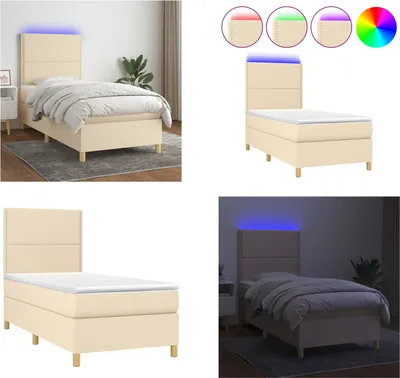 Produktbild von vidaXL Boxspringbett mit Matratze & LED Creme 100x200 cm Stoff - Boxspringbett - Boxspringbetten - Bett - Schlafzimmermöbel