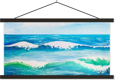 Produktbild von MuchoWow® Textilposter Meer - Golf - Aquarell 120x60 cm mit schwarzem Rahmen - Dekoration Schlafzimmer