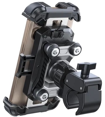 Produktbild von Handyhalterung Motorrad Lenker Fahrrad Roller - Stoßdämpfung - Schnellverschluss - 18 bis 34 mm - 360 Grad drehbar