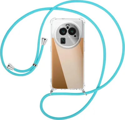 Produktbild von Handykette Backcover-Schutzhülle mit Band (Metall silberfarben) für Oppo Find X6 Pro (PGEM110,PGEM10) - türkis