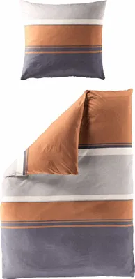 Produktbild von JACK by Bierbaum Mako Satin Bettwäsche 135x200cm 2 tlg. Streifen Safran Rost Grau Beige Muster