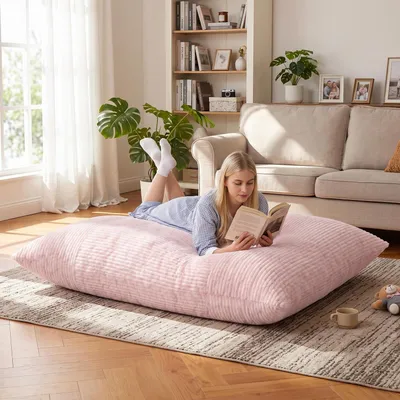 Produktbild von XXXL Sitzsack 4-in-1 Sofa Riesen-Sitzsack 195 cm Memory-Schaum Flanellbezug Rosa