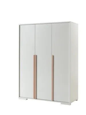 Image de LONDON Armoire 3 portes, finition blanc, talon hêtre naturel massif