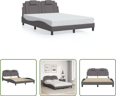 Produktbild von The Living Store Bettgestell mit Kopfteil Grau 140x200 cm Kunstleder