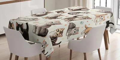 Produktbild von ABAKUHAUS Katze Tischdecke, Kleine Kätzchen Spielen Fröhliche Posen, 140 x 240 cm,  Taupe Grau