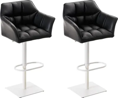 Produktbild von 2er Set Barhocker SIHAR - Kunstleder Schwarz 64x45x88 cm Weiß | Barstuhl Höhenverstellbar Mit Lehne Drehbar Tresenhocker Tresenstuhl Kneipenhocker