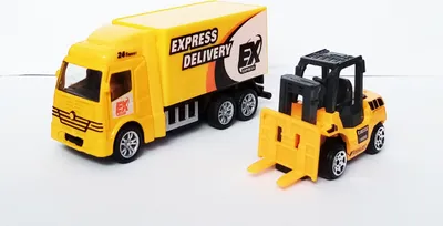 Produktbild von LKW + Gabelstapler mit Rüchzug Modellauto Modell Laster Truck Spielzeugauto Spielzeug 56 (LKW mit Gabelstapler)
